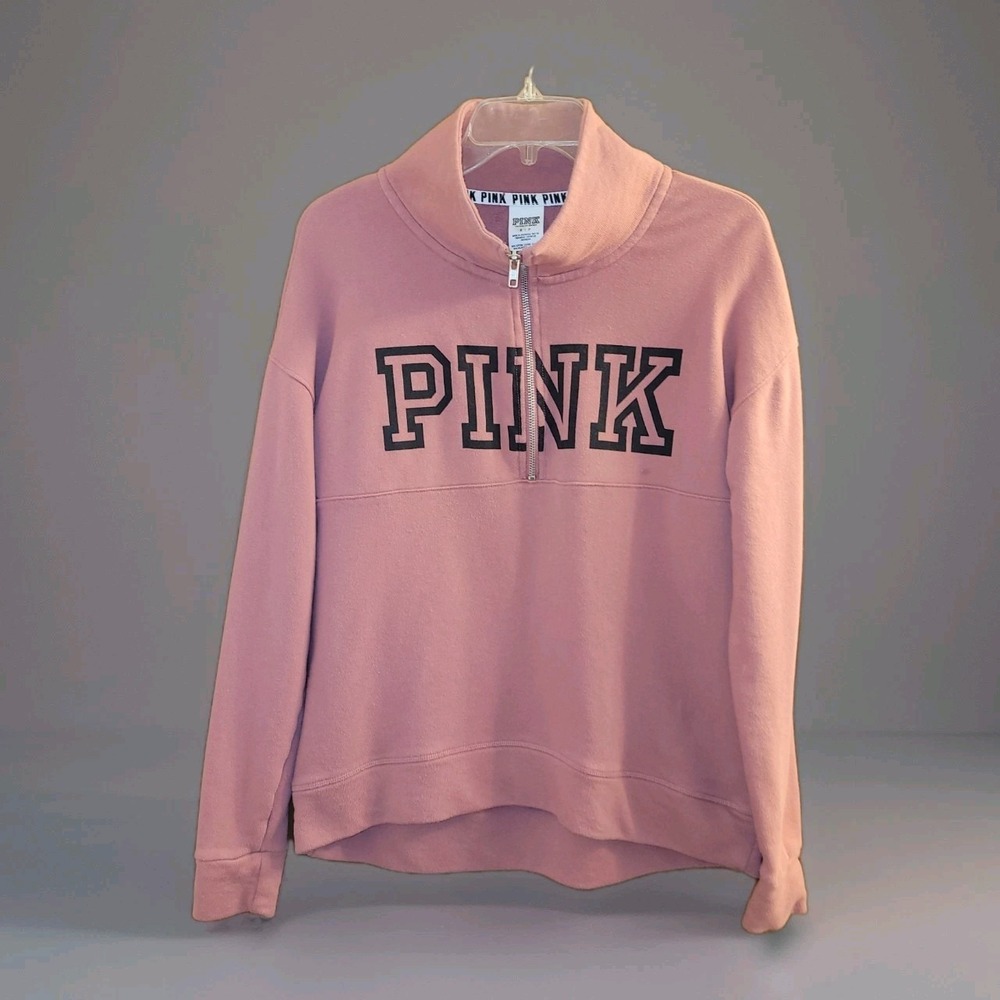 Pink 1/4 Zip Logo Front Sweatshirt Victorias Secret PINK Sz Small‎ 💕